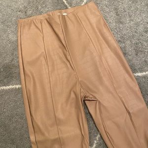 Collusion split hem leather tan pants